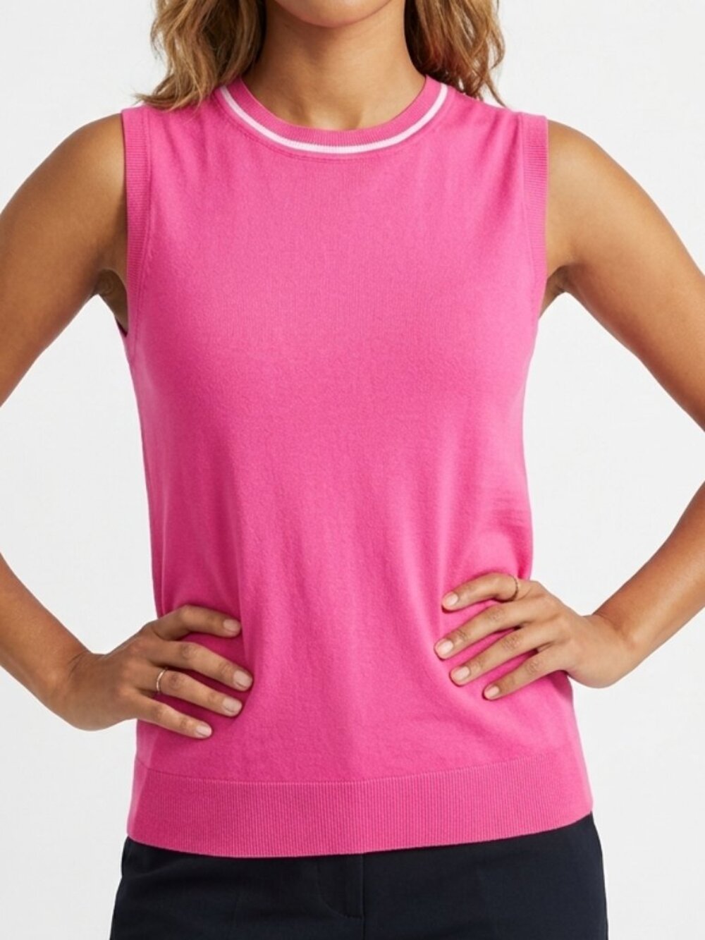 St. John Pink and White Wool Blend Sleeveless Top Vest Women's Size S